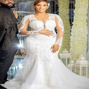 2020 Plus La Taille Arabe Aso Ebi Dentelle Perlée De Luxe Robes De Mariée Sheer Cou Robes De Mariée Vintage Sexy Robes De Mariée ZJ8842101