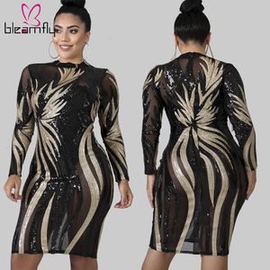 Vestidos casuales 2021 Tallas grandes XL ~ 5XL Otoño Vestido de mujer Manga larga O Cuello Bodycon Lentejuelas Sexy Club Fiesta Noche Vestidos elegantes