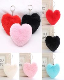 2020 Pompom Keychain Soft Solid Color Heart Vorm Pompom Faux konijnenbont Ball CAR Handtas Key Ring Gift8553880