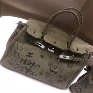 2020 Pop Art Vrouwen Canvas Handtas Lock Hasp 45Cm Grote Graffiti Ontwerp Luxe Bolsa Feminina Designer Handtas Mannen messenger Bags