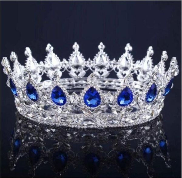 2020 Princesse Crystals Mariage Crown Alloy Bridal Tiara Baroque Queen King Crown Clear Royal Blue Red Rhinestone Bridal Crow9535474