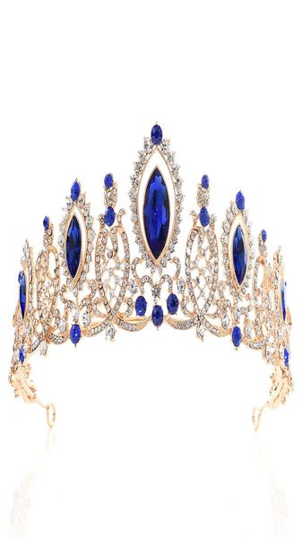 2020 Princess Crystals Mariage de mariage Tiaras Baras Queen King Crown Clear Royal Blue Red Rimestone Bridal Tiara Crown3411147