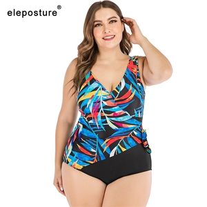 2020 Print Plus Size Swimwear Women Retro 1pc zwempak vrouwelijk groot formaat badpakken Summer Beach Wear Swimming Suit 4XL T200708