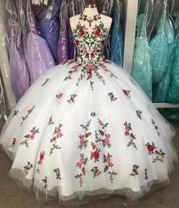 2020 vestidos de quinceañera bordados impresos vestidos de bola cuello alto corsé espalda vestido de fiesta para dulces 16 niñas Vestidos De Festia fiesta