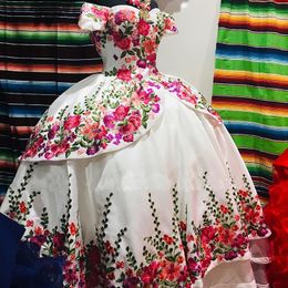 2022 Puffy Embroidery Quinceanera Dress Off The Shoulder Sweet 15 Dress Long Mexican Prom Party-jassen