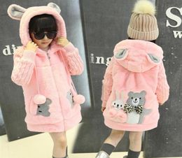 2020 Rabbit Girl Coat Fur Hood Wool Zipper veste rose d'hiver d'hiver automne 3 4 5 6 7 8 ans Oreilles d'ours Vistes entières LJ201291K6781144