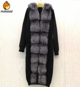 2020 Real Natural Fur Coat Pull Cardigan Femmes039s Tricotement de laine authentique avec col long Hiver d'hiver
