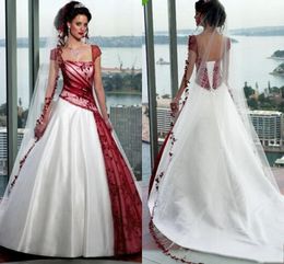 2020 vestidos de novia góticos rojos y blancos de talla grande vestidos de baile de novia Vintage de manga corta vestido de novia Sexy sin espalda