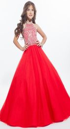 2020 Red Ball Jurk Girls Pageant Dresses High Neck Halter Silvery Crystal Tule Backless Toddler Little Girls Pageant Dresses3936880