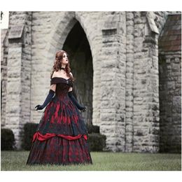 2020 robes de mariée en dentelle noire rouge sur l'épaule Vintage Corset à lacets sans bretelles beauté à plusieurs niveaux sur l'épaule, plus la taille robe de mariée2443