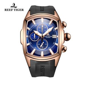 2020 Reef Tiger / RT Top Marque De Luxe Sport Montre Hommes Or Rose Cadran Bleu Arrêt Professionnel Montres Étanches Relogio Masculino T200409