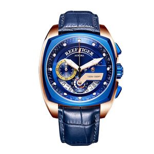 2020 Reef Tiger/RT Top Brand Sport Watch voor mannen Luxe blauw horloges Lederen band Waterdicht horloge Relogio Masculino RGA3363 T200409