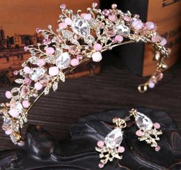 2020 romantische high-end roze kristallen met roségouden designer hoofd tiara's kronen bruiloft accessoires voor feest prom hoofddeksels Chea9422818