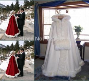 2020 Romantic Real Image con capucha Cape marfil marfil blanco Capas de boda largas Fuerzes sintéticos para boda de invierno Wraps Bridal Cloak 6508521