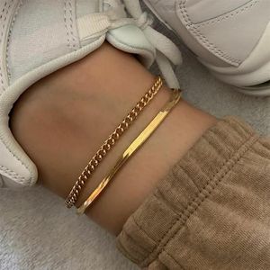 2020 Rose Goud Kleur Rvs Snake Chain Enkelbandje Vrouwelijke Koreaanse Eenvoudige Retro Voet Armband Strand Accessoires Boho Jewelry189x