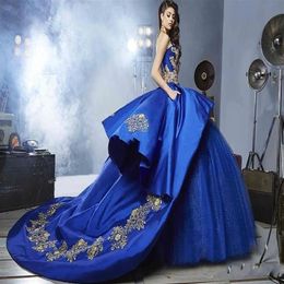 2020 Royal Blue Quinceanera Vestidos Sweetheart Beads Ball Gown Floor-Length PromDress Vestidos De 15 Anos Birthday Party Sweet 16 185f