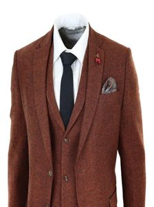 2020 Rouille Herringbone Tweed 3 Pièces Costume Hommes Costumes Laine Vintage Costume Laine Tweed Costume 3 Pièces Veste Gilet Pantalon Personnalisé Mariage Tux9256649