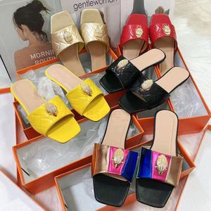 Kurt Geiger London Women Flat Bottom Designer Slippers Splice Rainbow Sandals Shoes Fashion Eagle Head Inlaid Diamond Slipper Summer Flat Beach【code ：L】Luxury Flip Flops