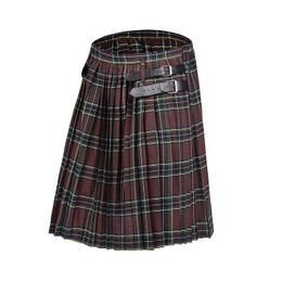 2020 Schotse Mens Kilt Traditionele Plaid Riem Geplooide Bilaterale Ketting Bruin Gothic Punk Schotse Tartan Broek X0628