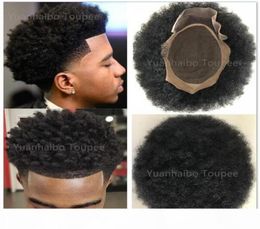 2020 Verkopen van 6quot1b Remy Indian Hair Afro krul Haar Afrikaanse Amerikaanse Men039S Toupee Mono Base met PU rond 1533705