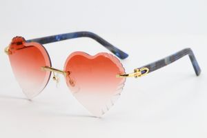 Vente de nouvelles lunettes de soleil sans monture Marble Blue Plank Lunettes de soleil 3524012 Top Rim Focus Eyewear Cadres transparents avec des lunettes de soleil claires