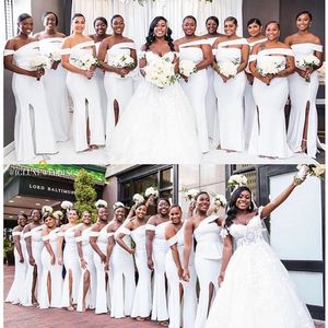 2020 vestidos de dama de honor de lado dividido de país africano sexy fuera del hombro vestidos largos simples de fiesta de dama de Honor