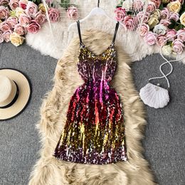 Femmes Casual Robes Robe à paillettes Chic Sexy Night Club Club Street Summer Super Shiny Sans Manches Col O-Colfe Robe Sans Hot 2022