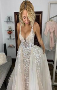 2020 Sexy Land Berta Geappliceerd Vneck Backless Trouwjurken Met Afneembare Trein Backless Trouwjurk Bruidsjurken Vestid7586532