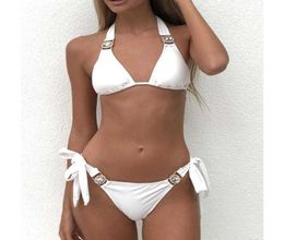 2020 Sexy noeud bikini ensemble taille haute maillots de bain femmes licou deux pièces Biquini maillot de bain bandeau maillot de bain Bikinis monikini4077948