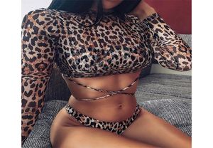 2020 sexy luipaardprint drie stukken bikini set zwemkleding vrouwen zwempak gaas lange mouwen sunsn strand bedekken badpakken8354125