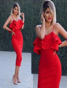 2020 sexy rode korte cocktailjurken thee -lengte prom jurk spaghetti homecoming mantel formeel feestkleding5462472