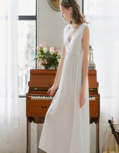 2020 Sexy sans manches vêtements de nuit robe de nuit Vintage dentelle chemise de nuit chemise de nuit blanc bleu rose coton vêtements de nuit femmes chemise de nuit5854250