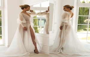 2020 Pure Organza Bruiloftsjassen Lange Mouwen Op maat gemaakte Bruidsgewaden Bruid Bruidsmeisje Nachtkleding Een Lijn Bruiloft Capejas7046890