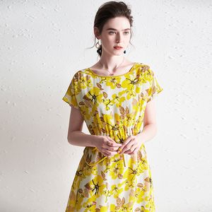 2020 zijden jurk 100 moerbei zijde losse afdrukken Europese en Amerikaanse high-end taille-aanscherping rok zomer