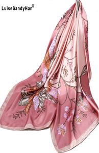 2020 Silk satijnen nek sjaal voor vrouwen print hijab sjaals vrouwelijk 9090 cm vierkante sjaals en wikkelt sjaals voor lady1586828