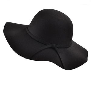 2020 eenvoudige Vintage Retro Kids Kind Meisje Hoeden Fedora wolvilt Samendrukbare Brede Rand Cloche Floppy Zon Ouder-kind Strand Cap1349Q