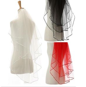 2020 Femmes simples Veille de mariage Ivory Black Red Tulle Ribbon Edge Veaux Bridal Courts blancs Ivory Veil pour accessoires de mariage Good 5842708