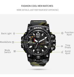 2020 SMAEL Brand Men Dual Time Camuflage Militar Military Digital Watch LED WRISTWATCH 50M IMPRESIÓN DEL AUTO 1545 BMEN Reloj Sport Watch57333893