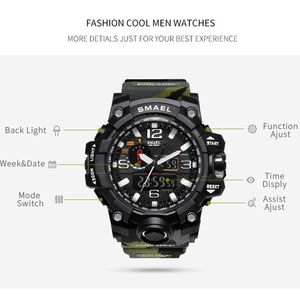 SMAEL Merk Mannen Dual Time Camouflage Militaire Digitale Horloge LED Horloge 50 M Waterdicht 1545BMen Klok Sport Horloges