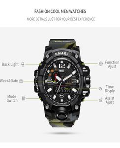2020 Smael Brand Men Dual Time Camouflage Military Digital Watch LED Wristwatch 50m étanche 1545bmen Sport Clock Sport7894554