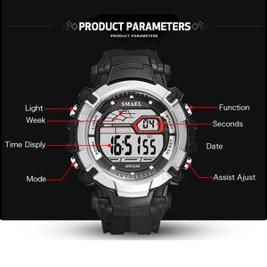 Smael Mens LED Horloges Digital Clock Alarm Waterdichte LED Sport Male klok polshorloges 1620 Topmerk Luxe sporthorloges Men