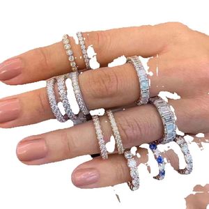 2020 Fonkelende Sieraden Sterling Sier White Topaz CZ Diamond Edelstenen Belofte Vrouwen Wedding Engagement Band Ring voor Lover Gift