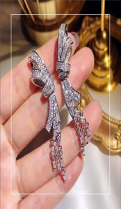 2020 Joyas de lujo espumosas Tassels Long Taseling 925 Sterling Silver Pave White Sapphire CZ Diamond Crystal Women Wedding Dangle9144319