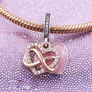 925 Sterling Silver Fonkelende Infinity Heart Dangle Hanger Charm Bead voor Europese Pandora Sieraden bedelarmbanden