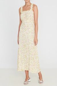 2020 lente herfst spaghetti riem vierkante nek multicolor floral print gorded lambrisering midden-kalf jurk vrouwen mode jurken S2718112
