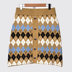 Minifalda corta de lana con estampado de rombos geométricos caqui para mujer, minifalda elegante con botones por encima de la rodilla, moda para mujer, D2616162, primavera 2020