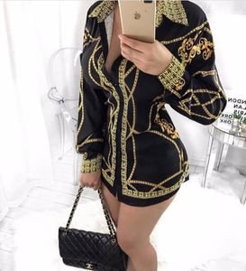 2020 lente lange dames shirt afdrukken retro contrast shirt rok slank floral knop kraag Long shirt top