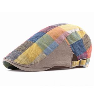 2020 printemps été couleur Plaid gavroche casquettes hommes coton plat à visière chapeau femmes peintre béret chapeaux 05