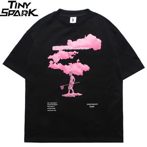 2020 Streetwear Harajuku T-shirt Rose Nuage Hip Hop T-shirt Hommes D'été À Manches Courtes T-shirt Coton Mode Noir Tops T-shirts HipHop CX200703