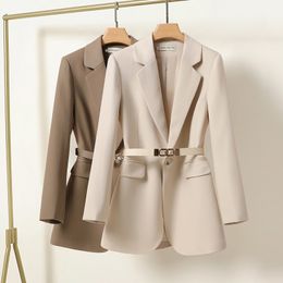 Lente Herfst Elegante Dames Jassen 2023 Notched Collar Single Breasted Blazer Office Lady Lange Mouwen Effen Blazer Jas met Riem